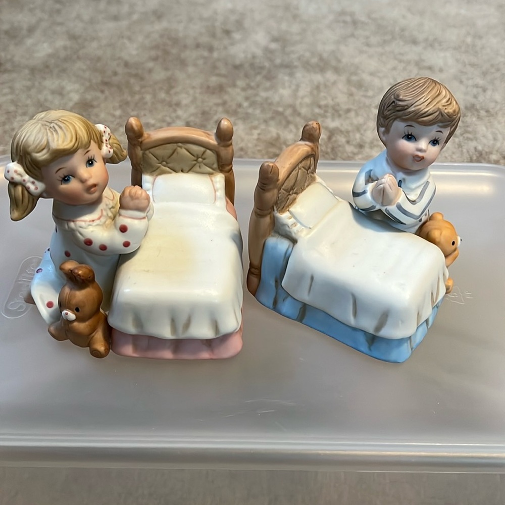 #1420 HOMCO Ceramic Boy and Girl Bedtime Prayers VINTAGE